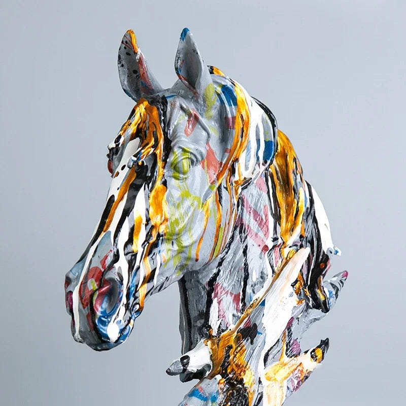 Colorful Nordic Horse Head Sculpture – Perfect Gift for Living Room & TV Cabinet
