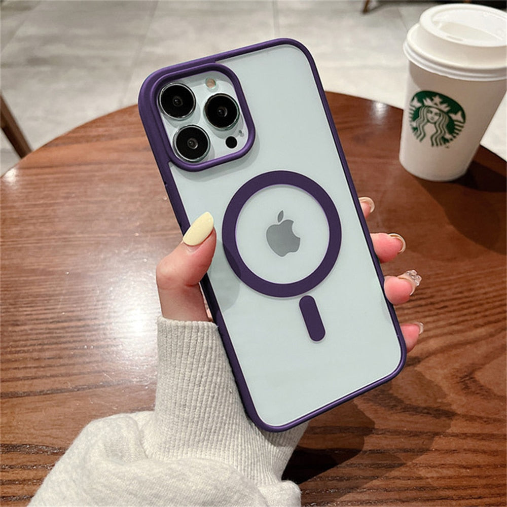 Luxury iPhone Magsafe Magnetic Wireless Charging Case Shockproof Transparent Cover