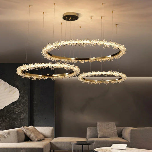 Luxury Crystal Ceiling Chandelier with Dimmable LED Rings for Stylish Interiors