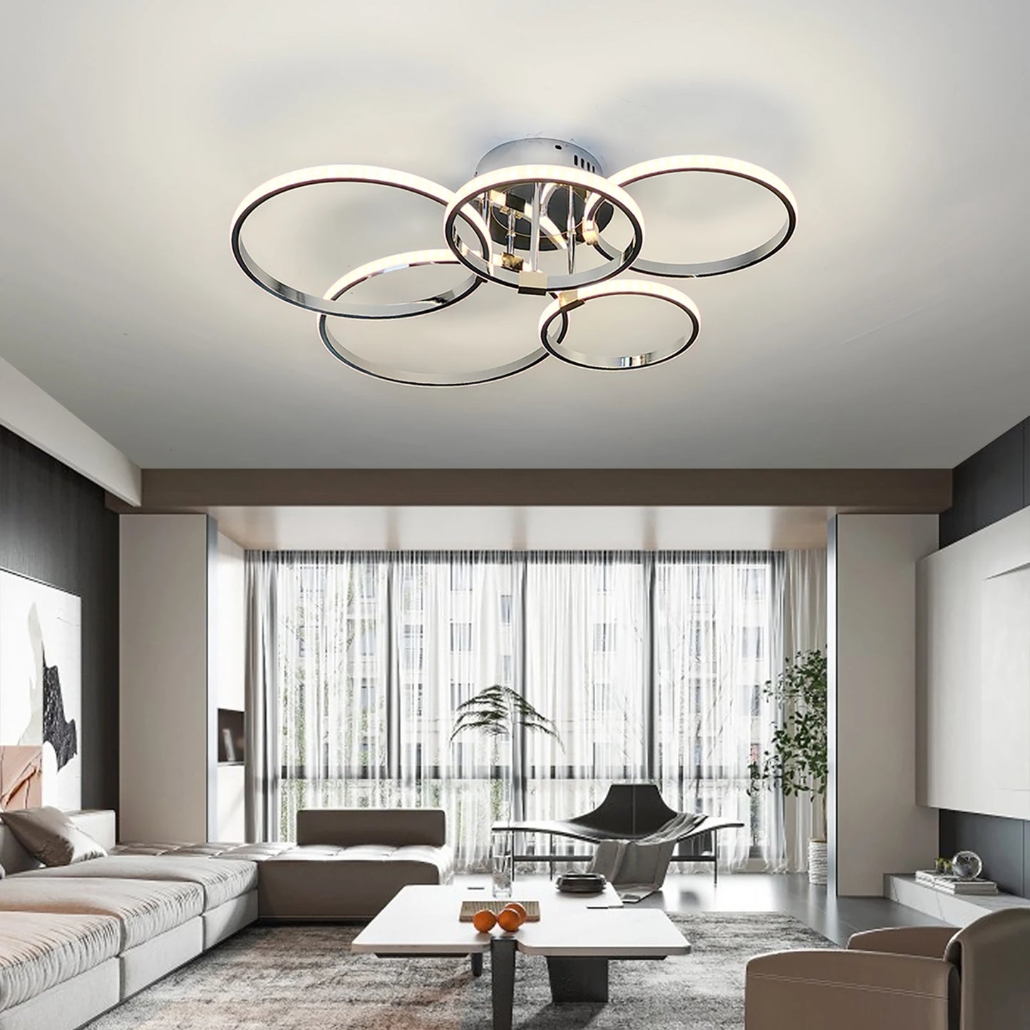 Sleek 4 6 Ring LED Chandelier for Living Room, Bedroom & Kitchen