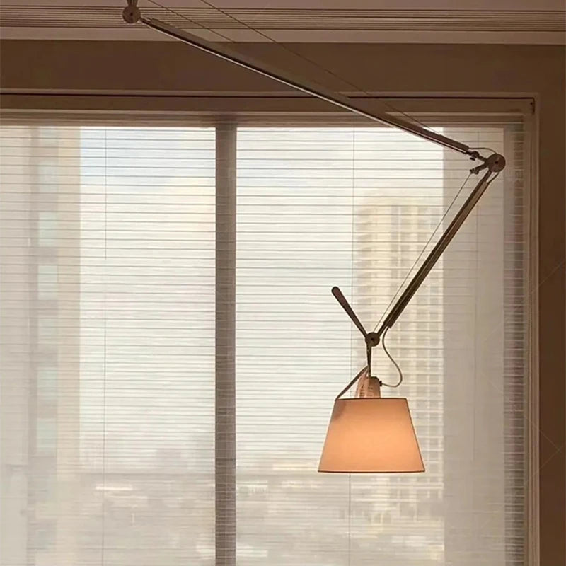 Cloth Lampshade Chandelier with Rotatable Long Arm for Restaurant, Bar, or Office