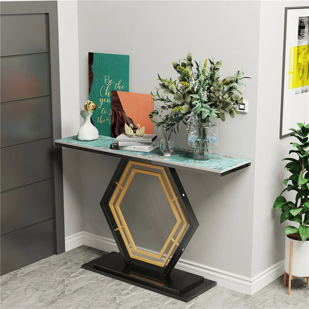 Gold & Black Metal Base Marble Console Table 120cm for Living Room or Entryway