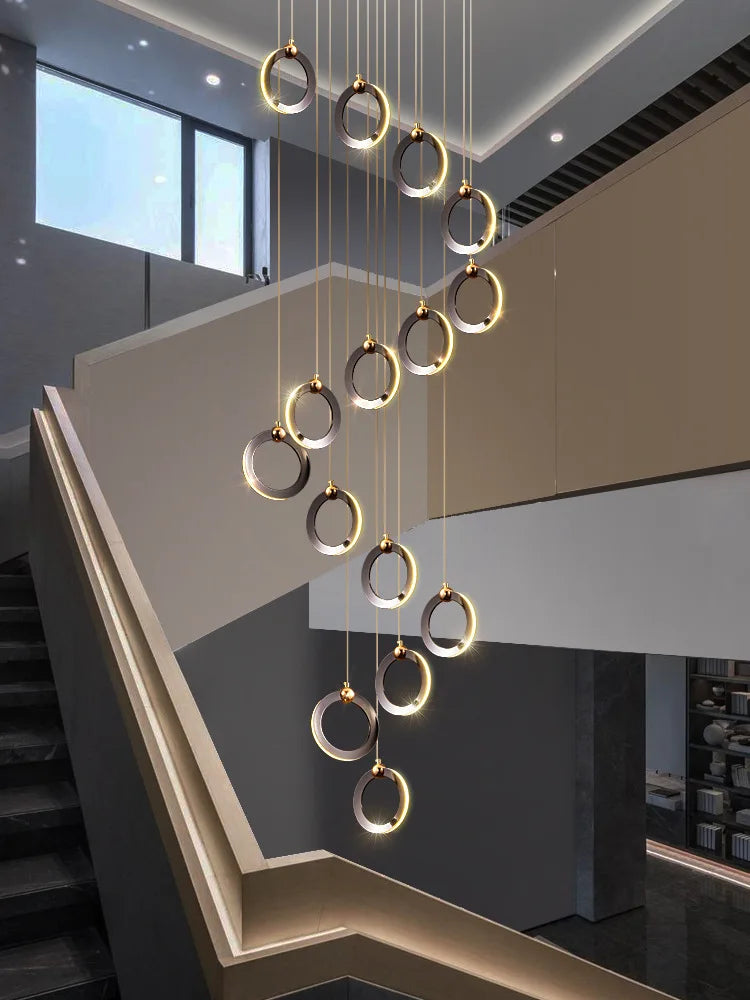 Luxury Black & Gold Long Chandelier Perfect for Villas, Lofts, and Living Rooms