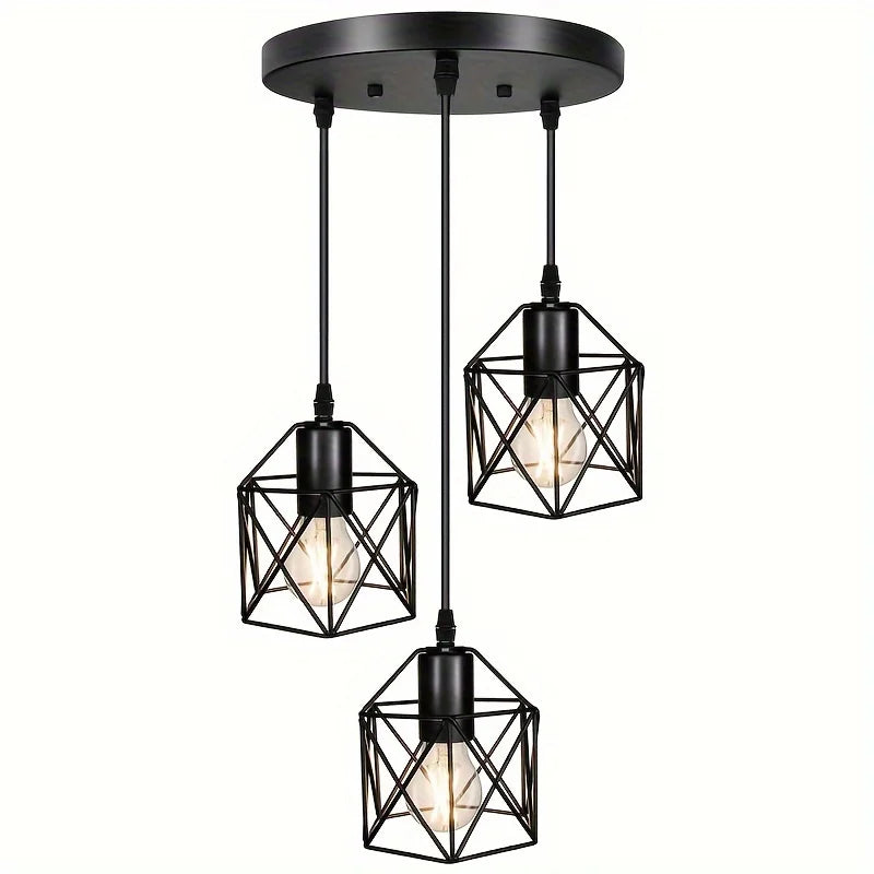 Vintage 3 Head Pendant Lamp Classic Black Metal Chandelier for Any Room