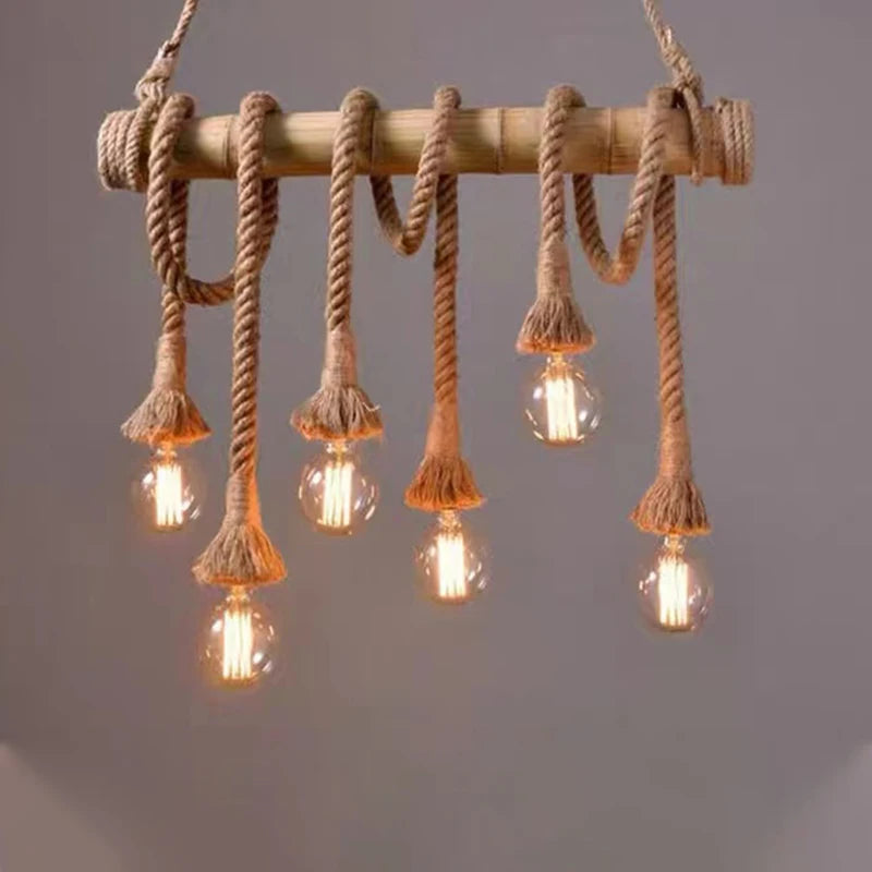 Rope Pendant Light RP0005 Vintage Bamboo Chandelier for Kitchens & Industrial Spaces