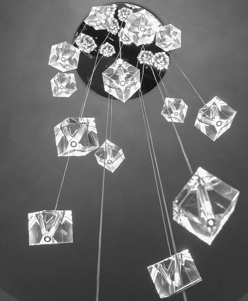 LED Square Crystal Chandelier for Hotels, Restaurants, and Staircases
