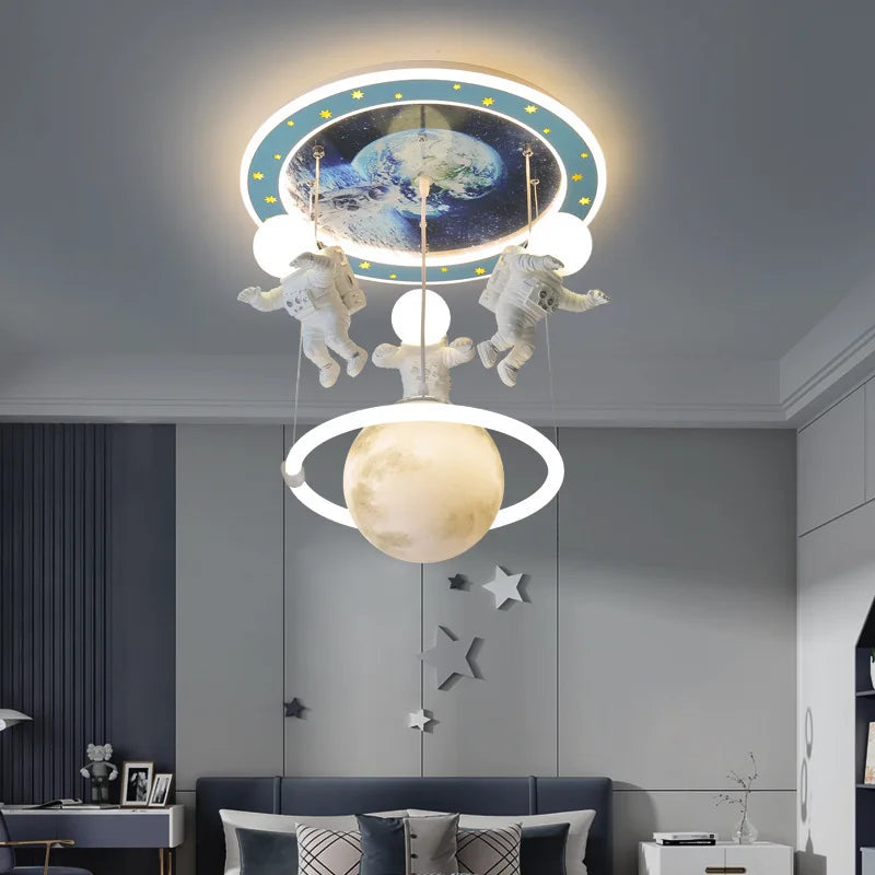 Futuristic Astronaut LED Chandelier Perfect for Modern Kids' Rooms