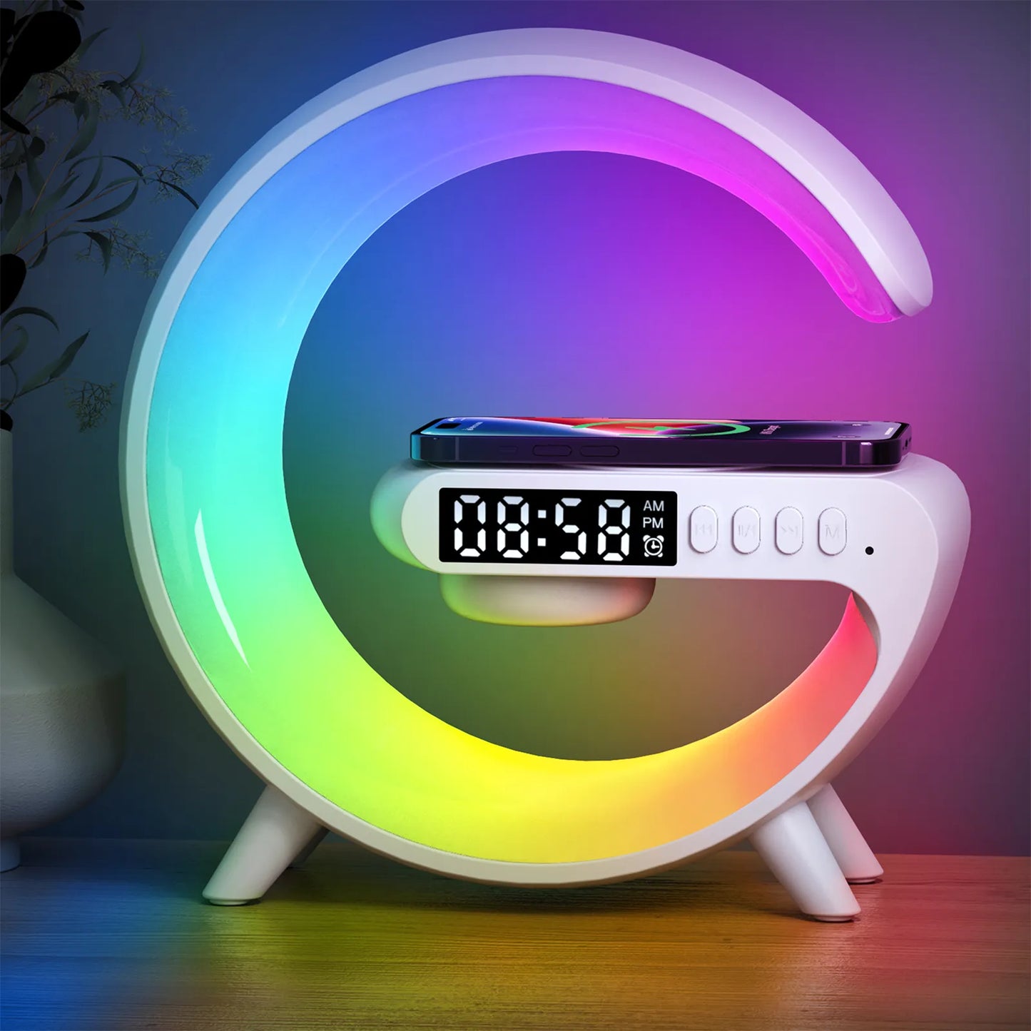 Led Smart Lamp with Alarm Clock, Bluetooth Speaker & Wireless Charging