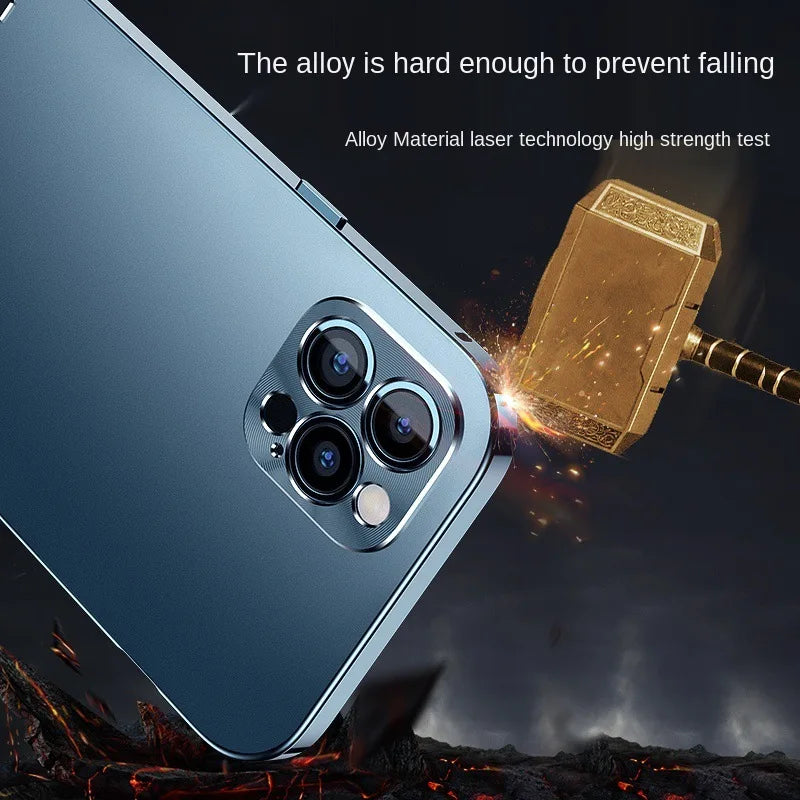 Frosted Luxury Metal Frame Case For iPhone 16-16 ProMax, 15, 12, 13, 14 Pro Max with Full Lens Coverage