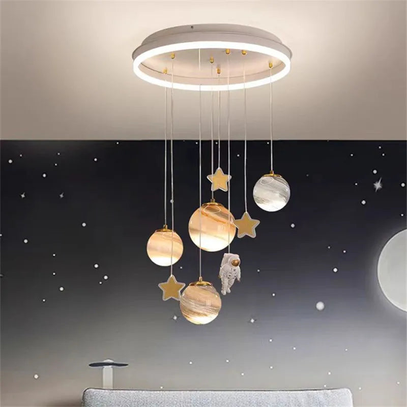 Magical Planet & Spaceman Chandelier Cosmic Delight for Kids’ Rooms