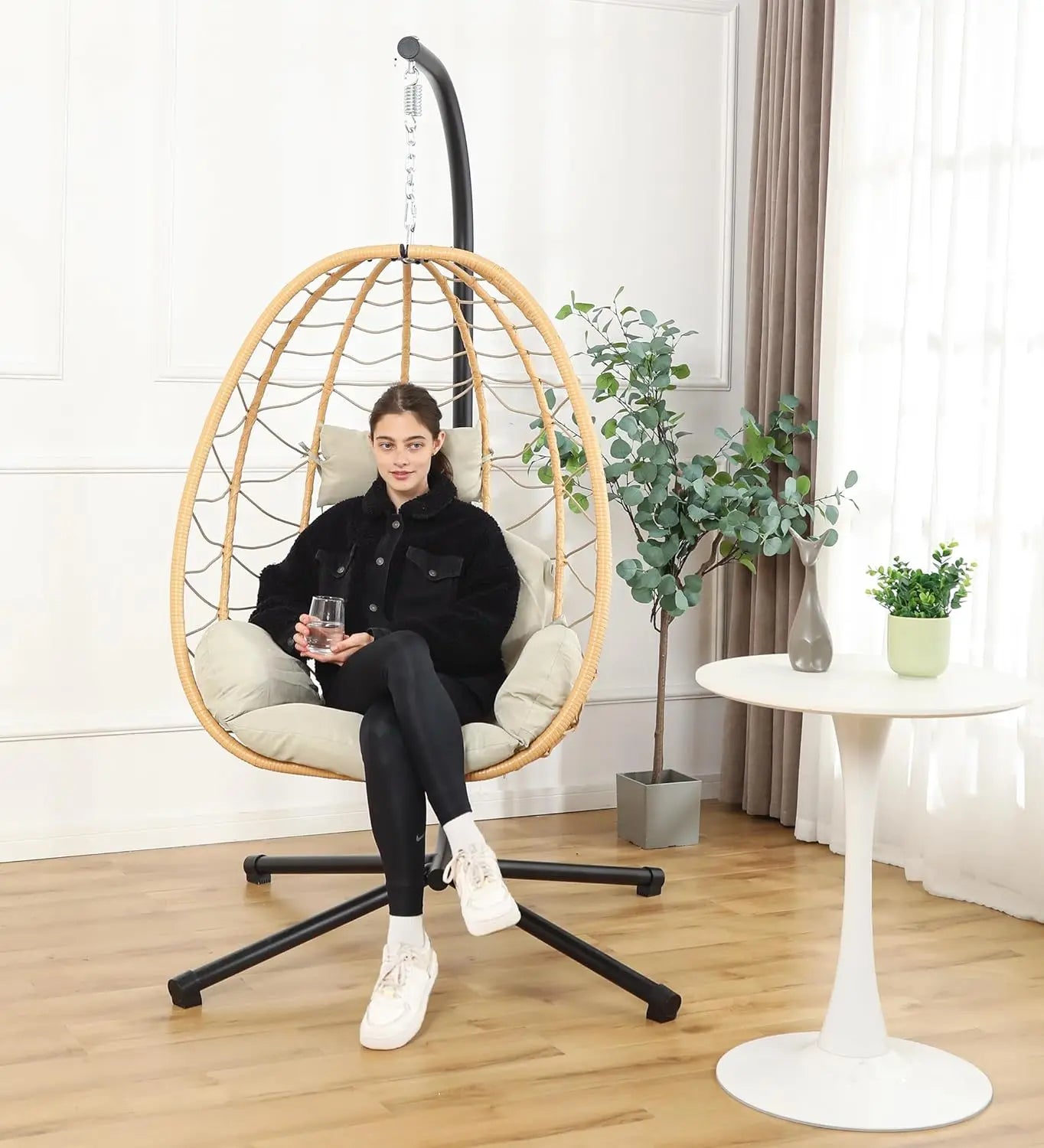 Luxury Lounge: Egg Chair with Stand & Hanging Nest – Washable Cushions and 350LBS Capacity!