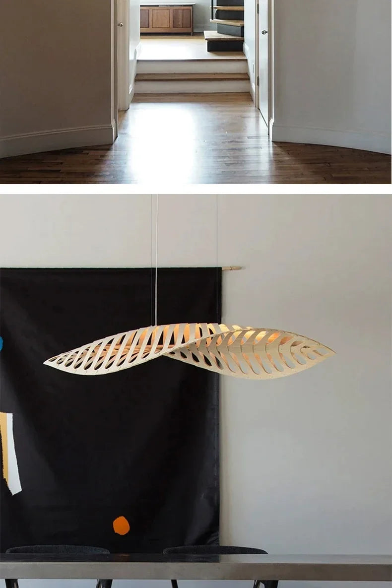 Creative Fish Bone Wood Chandelier – Nordic Wabi Sabi Hanging Lamp for Home & Restaurant
