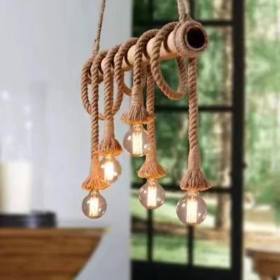 Rope Pendant Light RP0005 Vintage Bamboo Chandelier for Kitchens & Industrial Spaces