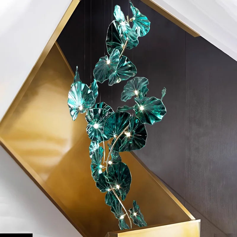Glowing Forest Green Leafs Pendant Lights for interior and living room, restaurant decor