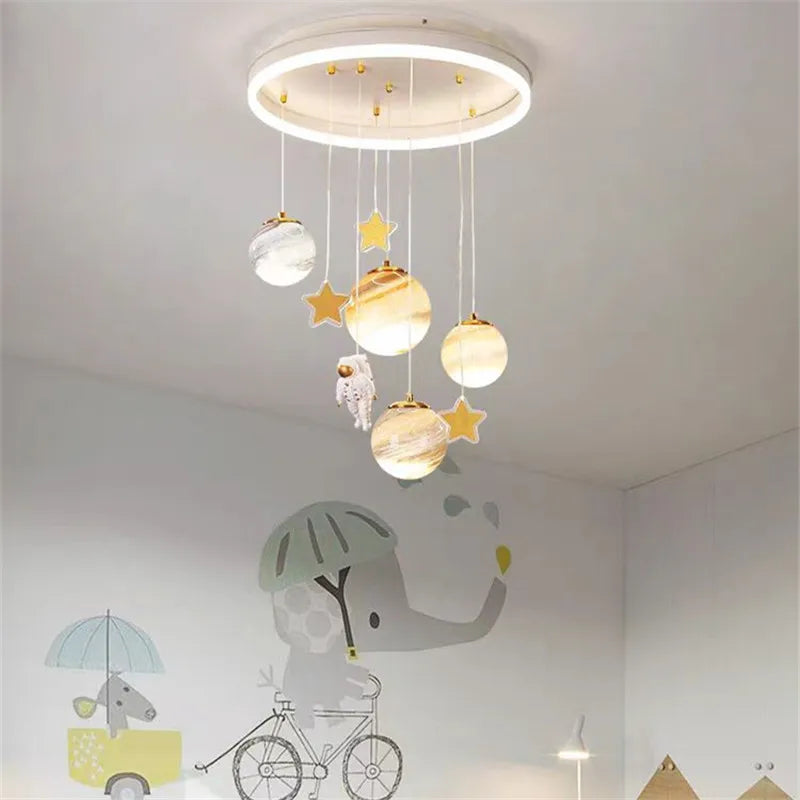 Magical Planet & Spaceman Chandelier Cosmic Delight for Kids’ Rooms