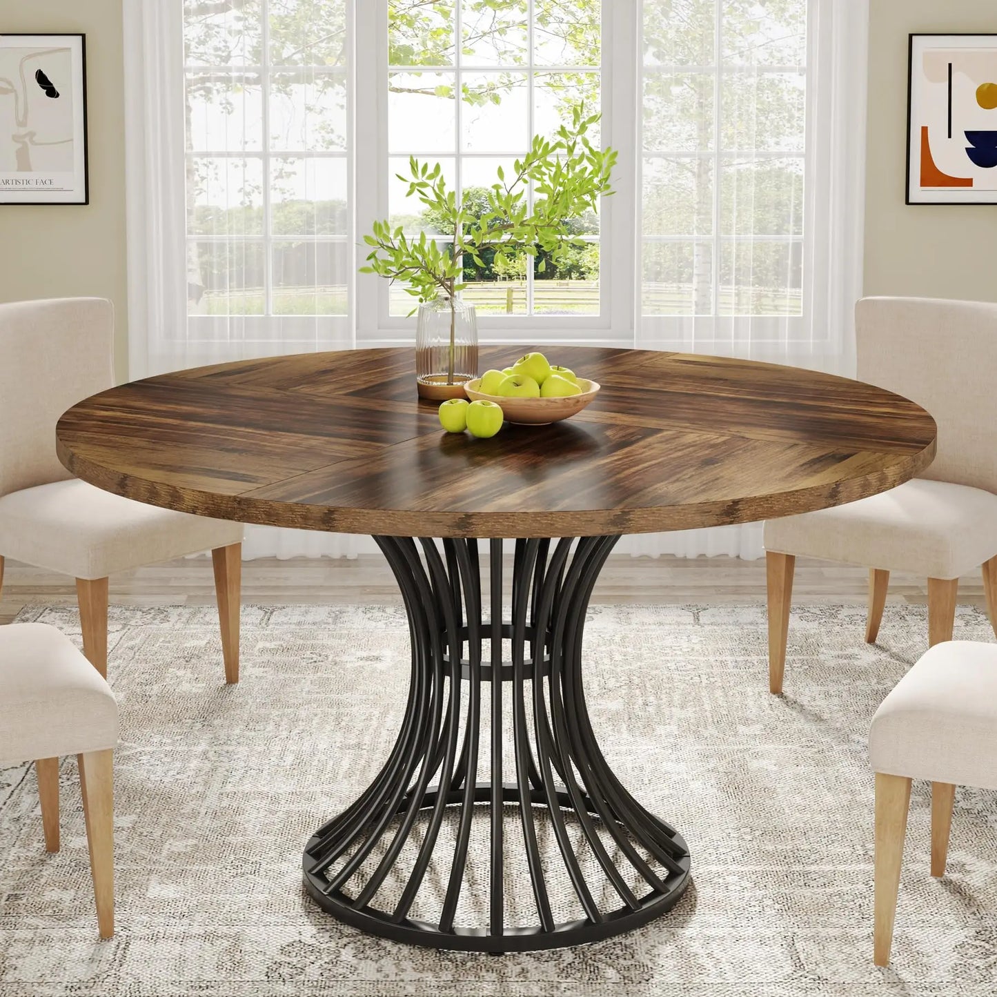 Tribesigns Circle Dining Table – 47-Inch Industrial Farmhouse Table for Kitchen & Dining