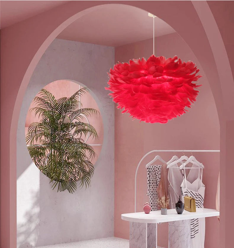 Chic Feather Chandelier Warm and Cozy Nordic Lighting for Homes and Coffee Shops