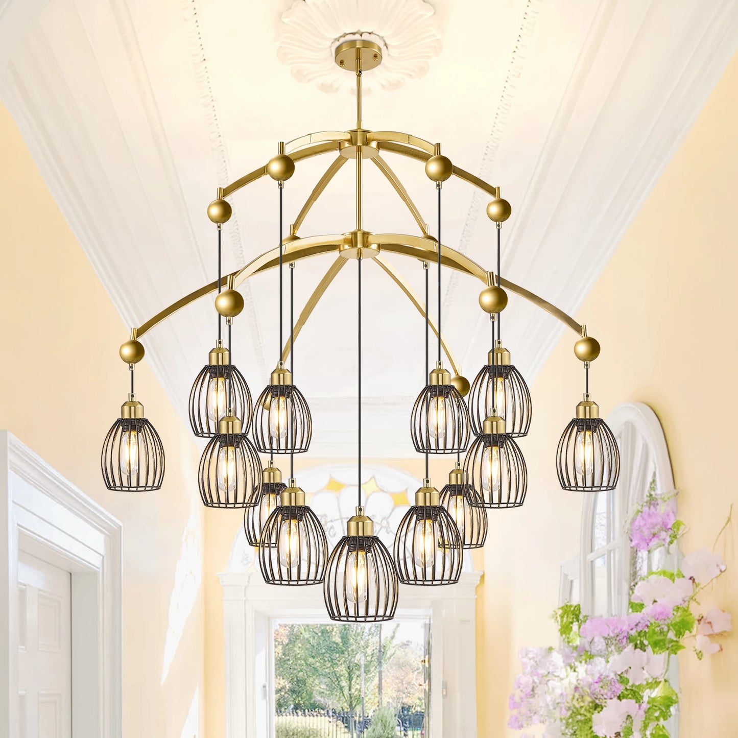 Luxury Farmhouse Pendant Light – Adjustable Black Rope Industrial Chandelier for Home