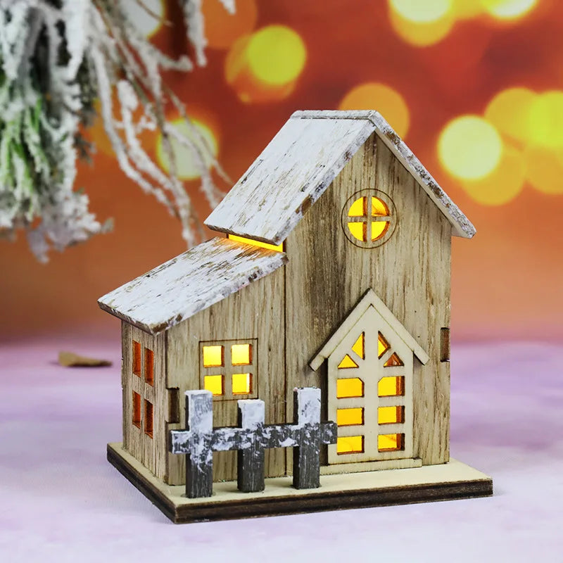 Wooden House Luminous Cabin for Decoration Christmas LED Light