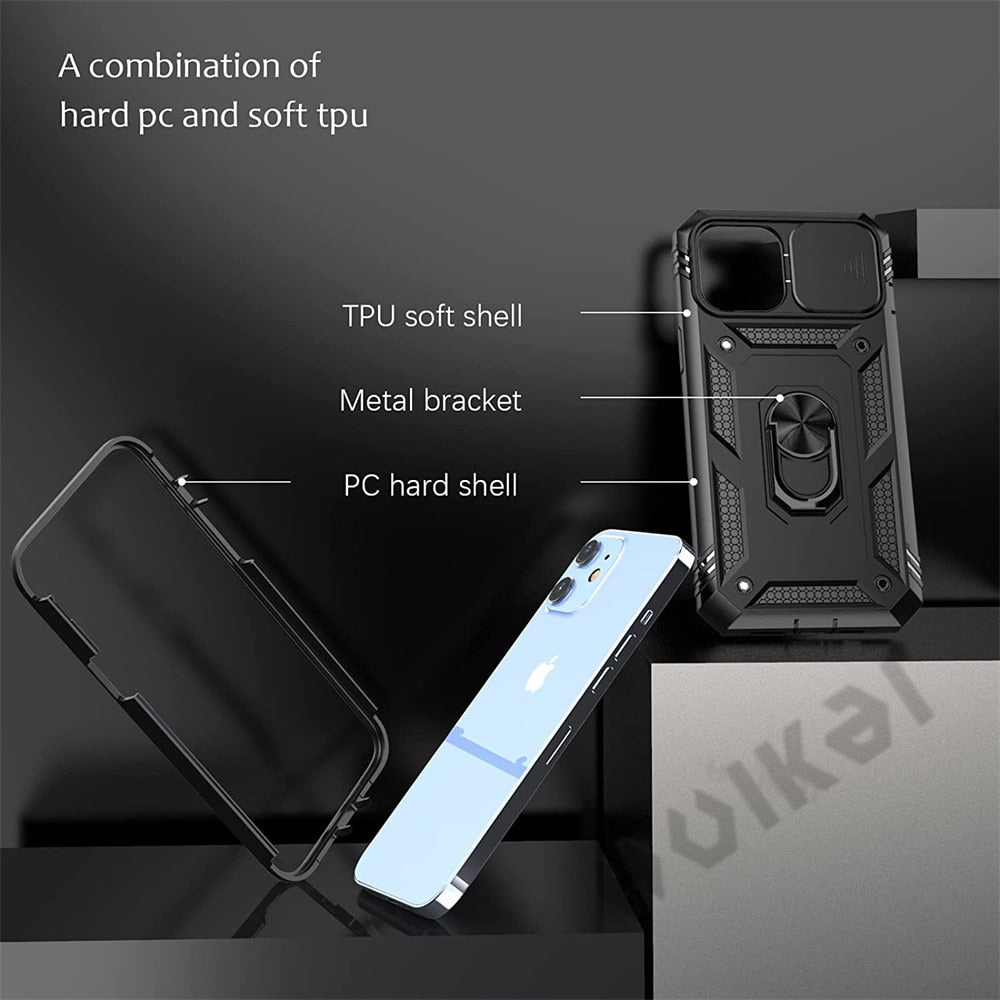 Heavy Duty Case For iPhone 16, 16 Pro, 16 Plus, 16 ProMax, 15 14 13 12 Pro Max with Camera 360 Degree Rotate Kickstand Sturdy Shockproof Cover