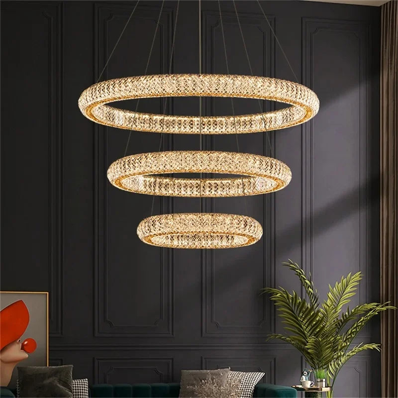 Crystal Round Rings LED Luxury Fixtures Chandelier For Home Living Room Bedroom