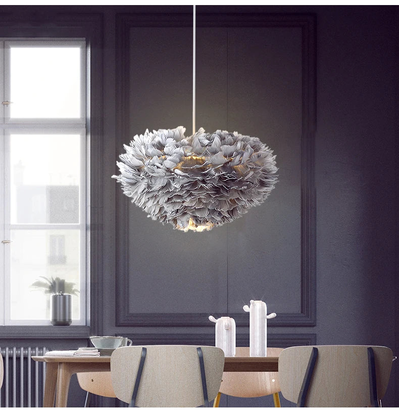 Chic Feather Chandelier Warm and Cozy Nordic Lighting for Homes and Coffee Shops