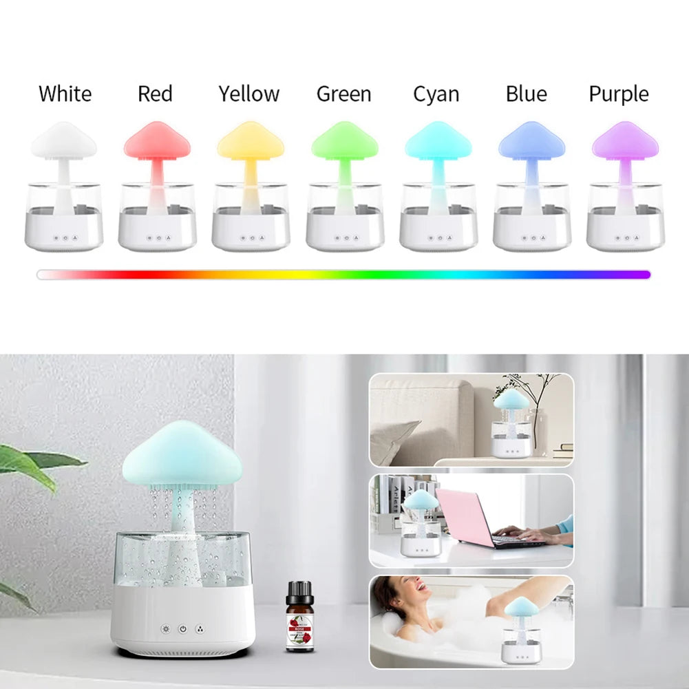 Tranquil Mushroom Air Humidifier & Aromatherapy Lamp – Calming Rain Cloud Diffuser with Soothing Water Sounds & Night Light!