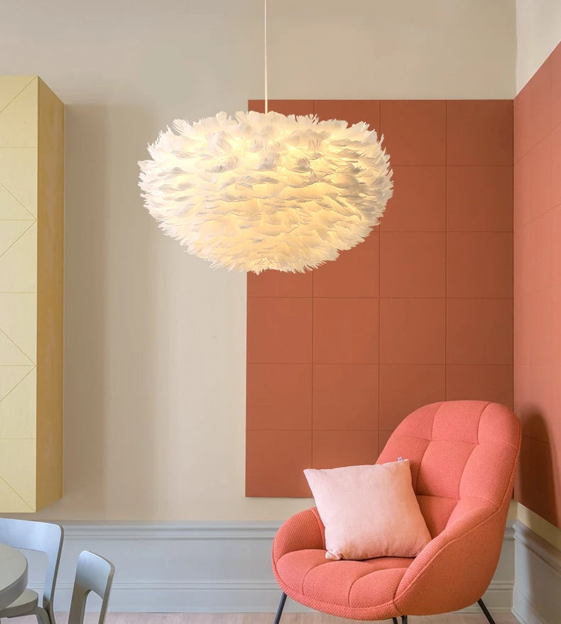 Chic Feather Chandelier Warm and Cozy Nordic Lighting for Homes and Coffee Shops