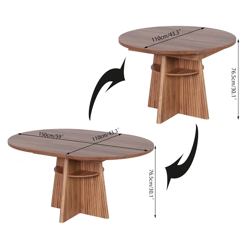 Modern Wooden Expandable Dining Table with Fluted Base Perfect for Family Gatherings & Dinner Parties