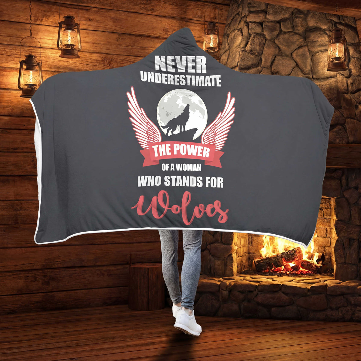Woman Wolf Lover Hooded Blanket