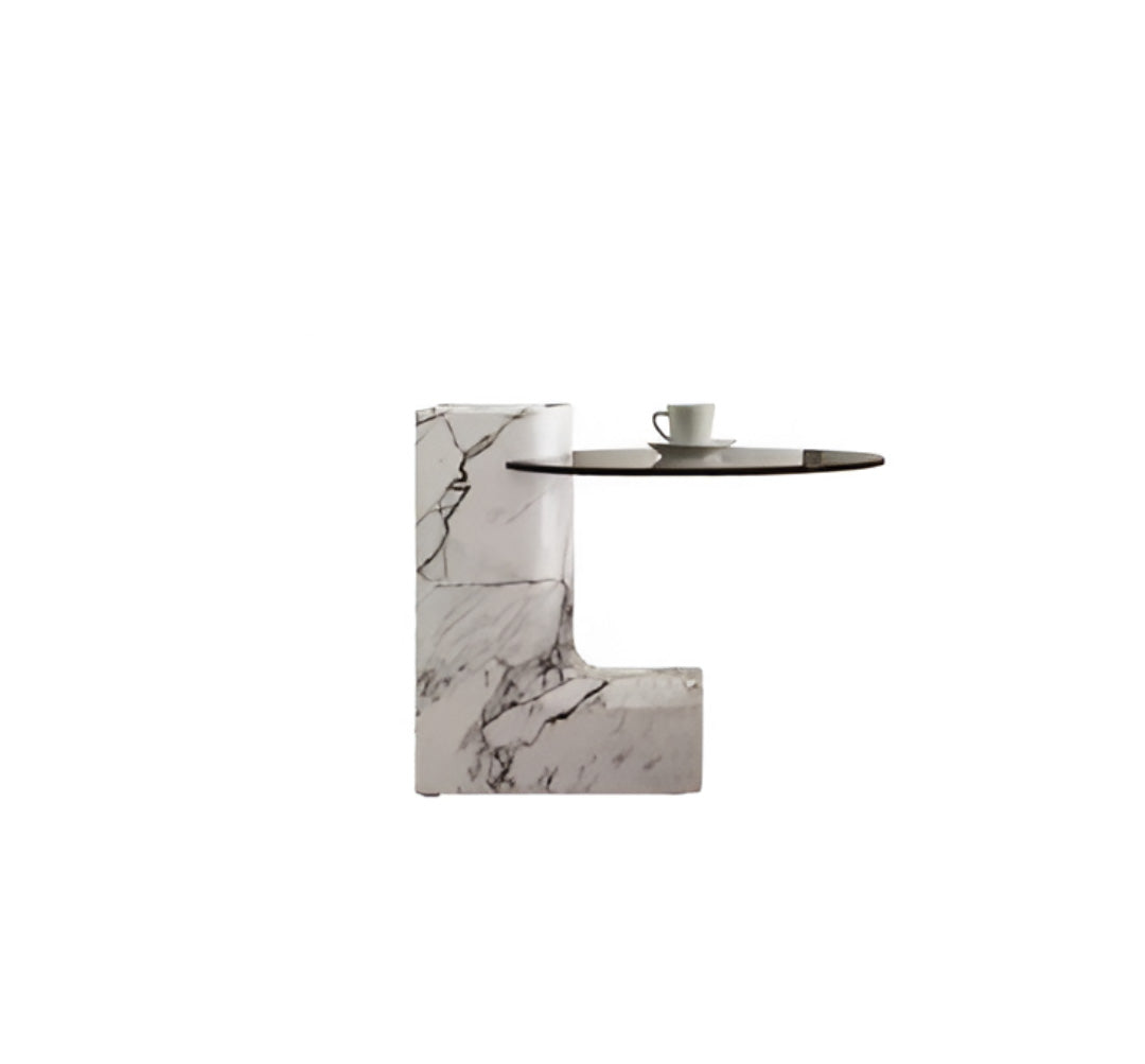 Round Top Coffee Table in Calacatta Viola & Black Marquina Marble for Living Room