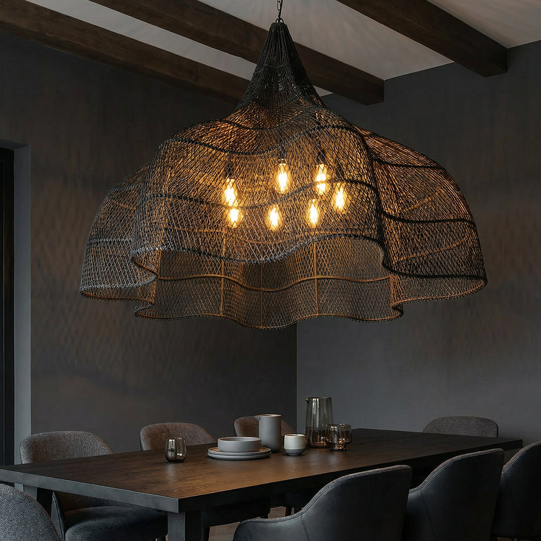 Luxury Rattan Chandelier Japanese Retro Style Pendant Lighting for Living Rooms