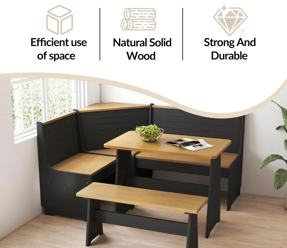 Modern L-Shape Dining Table With Bench Chair Set Perfect for Homes & Apartments