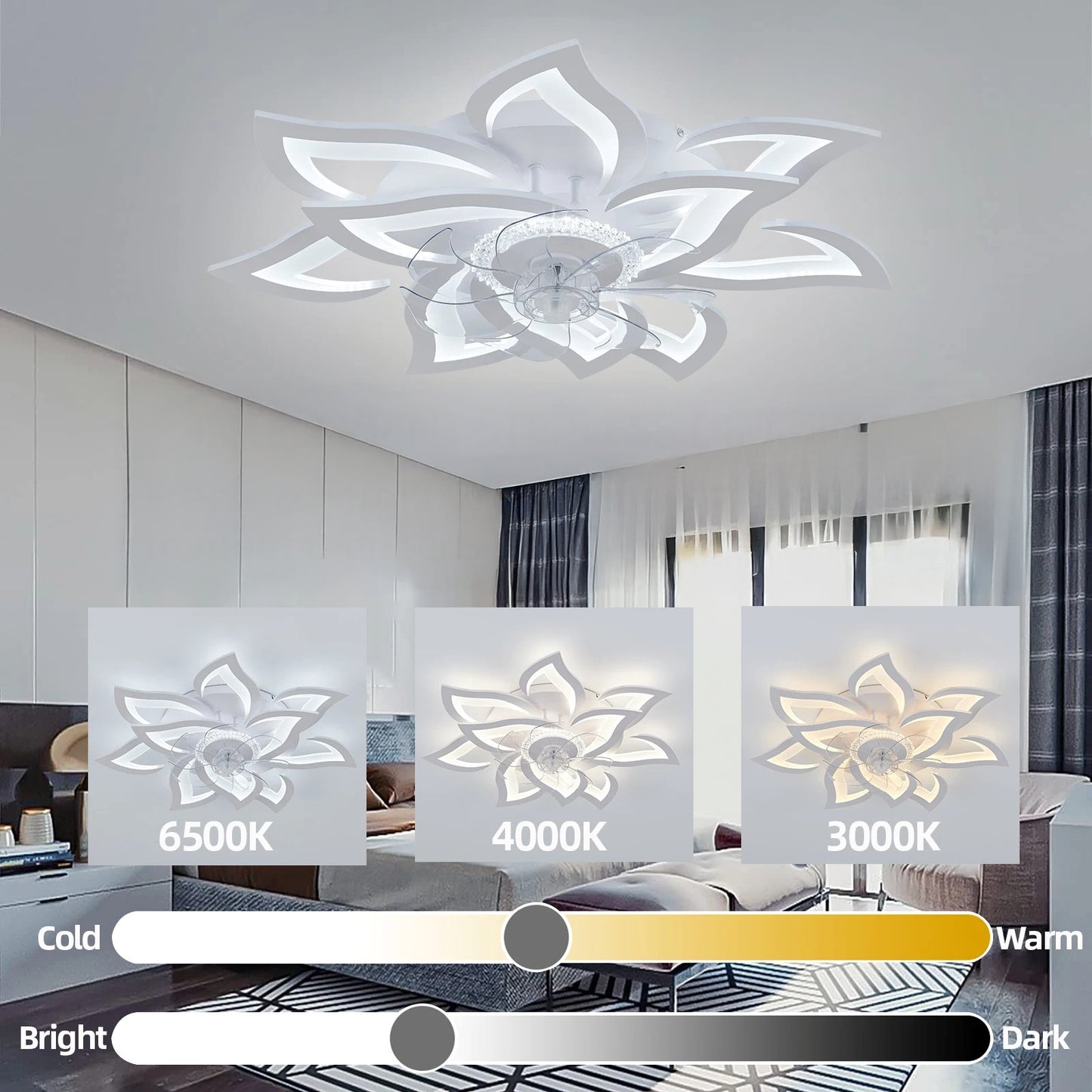 Modern Ceiling Fan with Lights Elegant Flower Flush Mount for Bedroom & Living Room