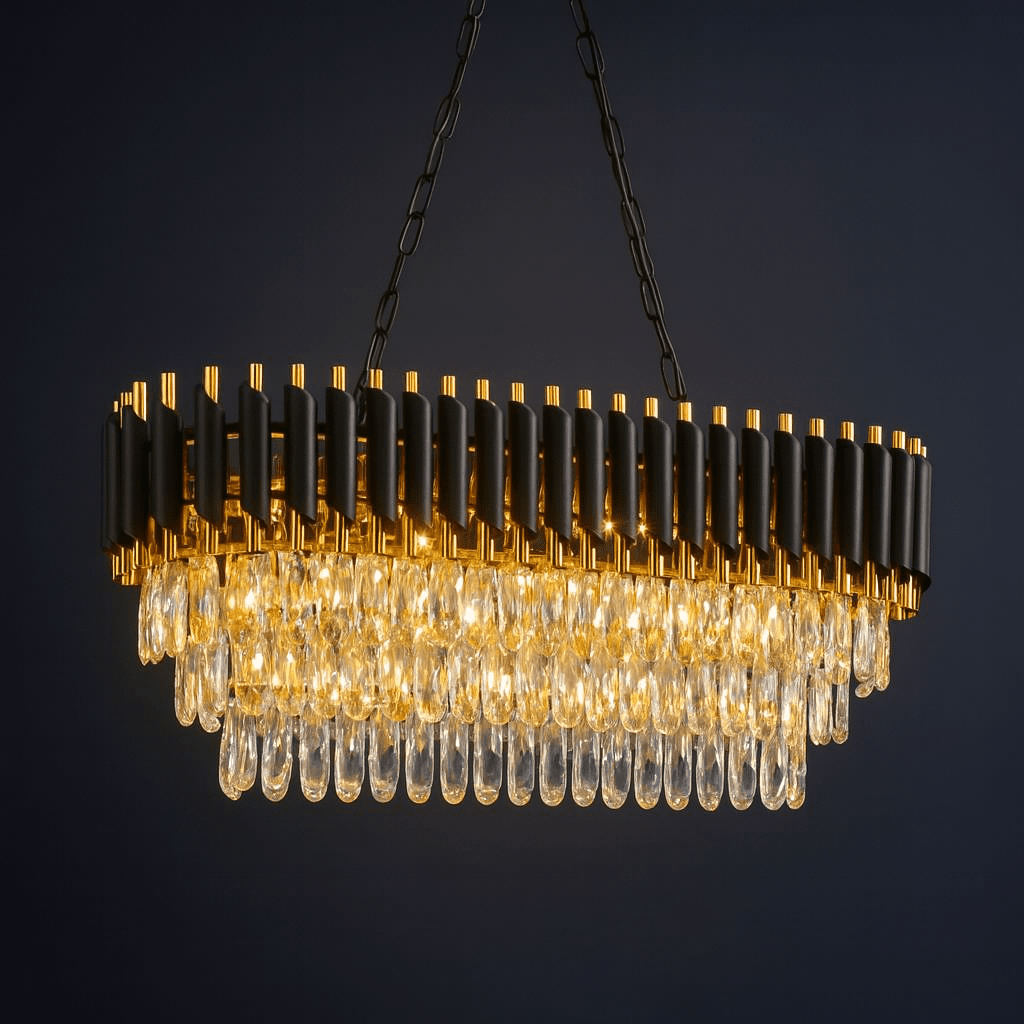 Luxury 3-Tier K9 Oval Black Gold Crystal Chandelier for Dining, Living & Bedrooms