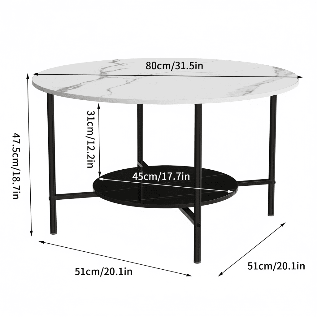 Luxury White Marble Round Coffee Table with Storage for Living Room
