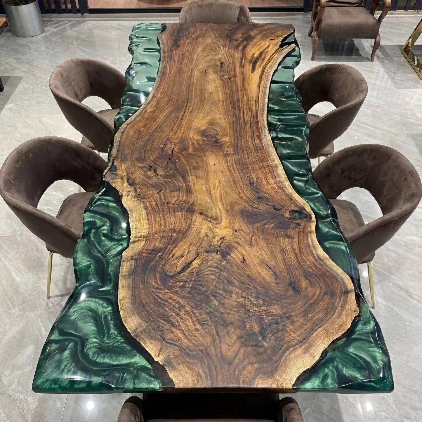 Modern Luxury River Coffee Table Natural Solid Wood & Clear Epoxy Art