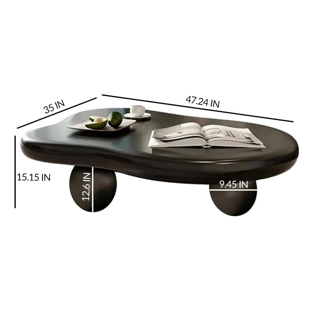 Modern Sculptural Black Coffee Table Stylish Cloud Design with 3 Ellipsoid Legs Perfect for Modern Decor