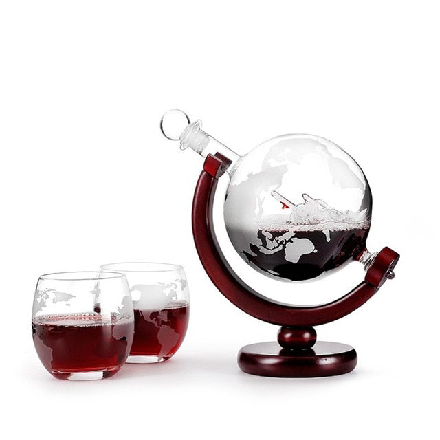 Crystal Whiskey Globe Decanter Set for Home Bar & Gifting
