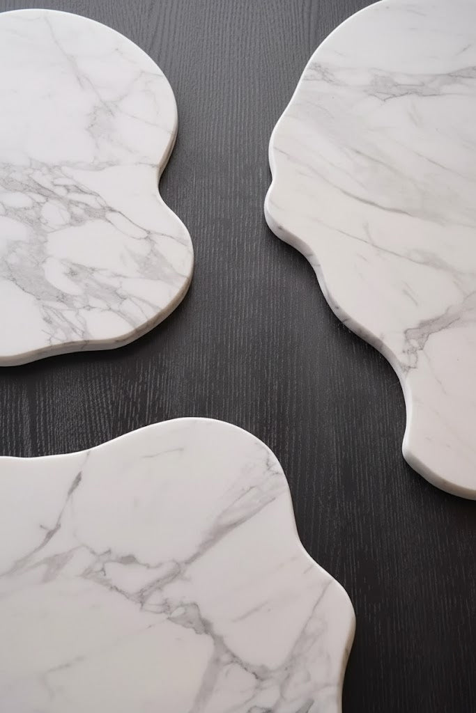 Square Marble Coffee Table With Water Flow Design for Living Room