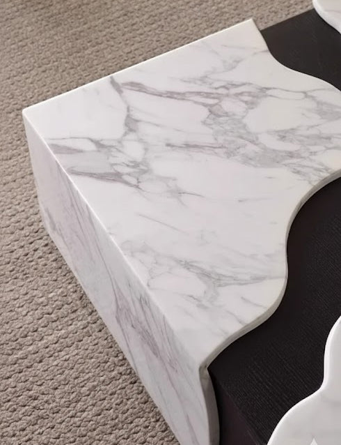Square Marble Coffee Table With Water Flow Design for Living Room