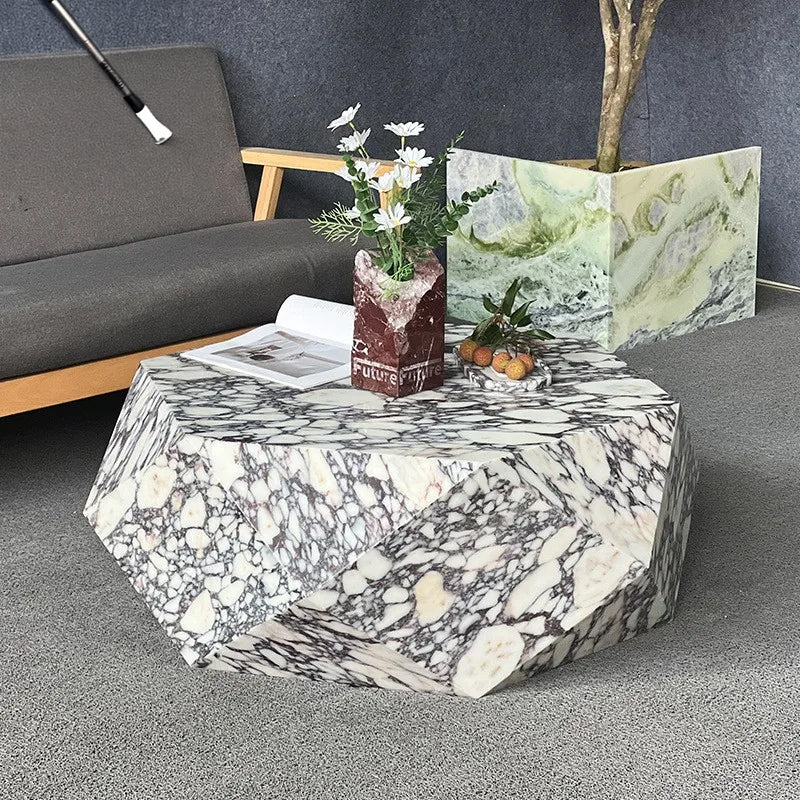Wabi Sabi Natural Marble Coffee Table Handcrafted Monolith for Artistic Interiors