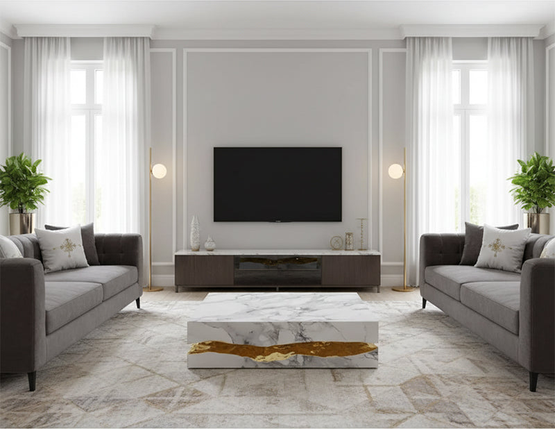 Italian Marble Top Coffee Table with Waterproof Surface for Living Room
