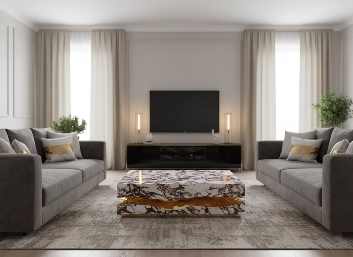 Italian Marble Top Coffee Table with Waterproof Surface for Living Room