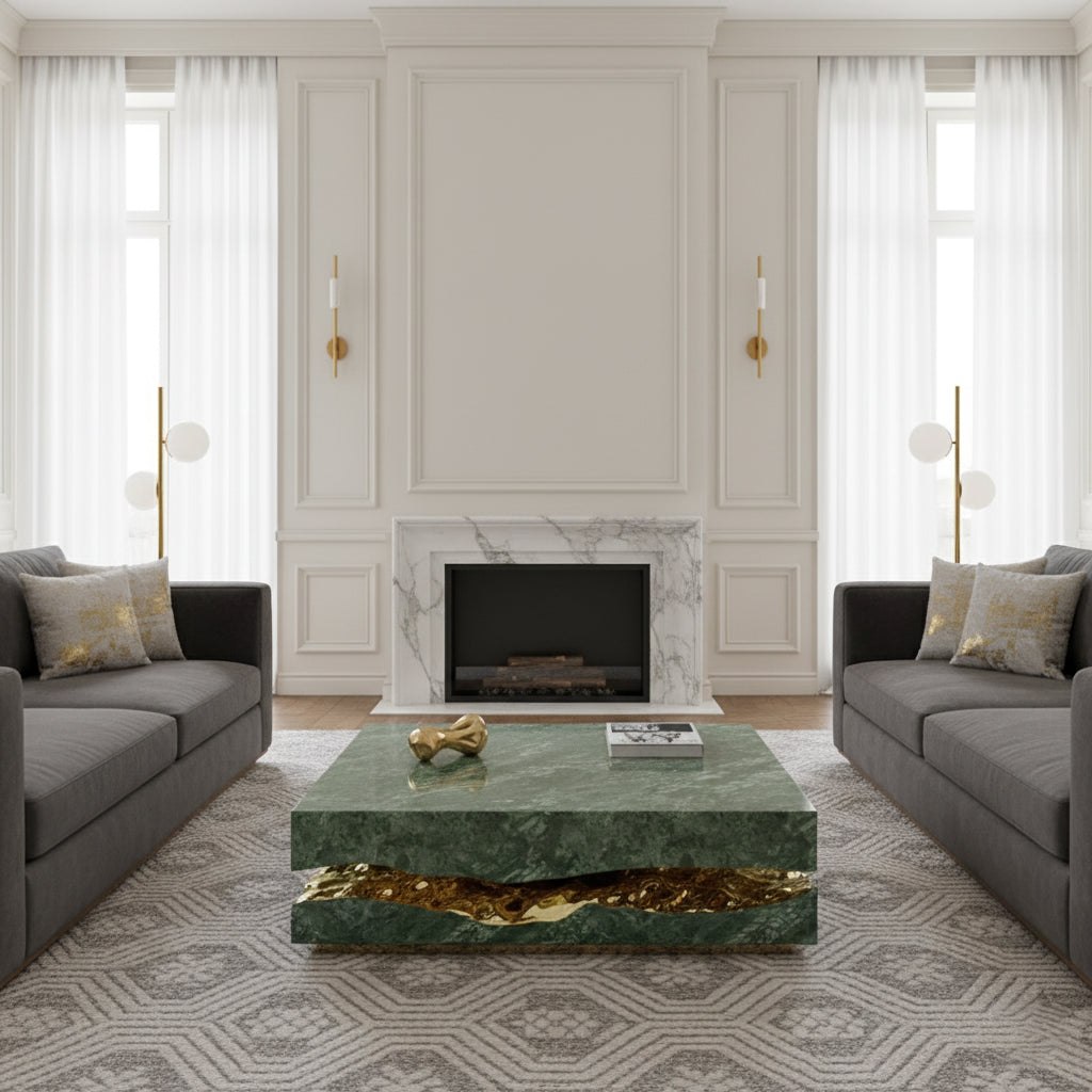 Italian Marble Top Coffee Table with Waterproof Surface for Living Room