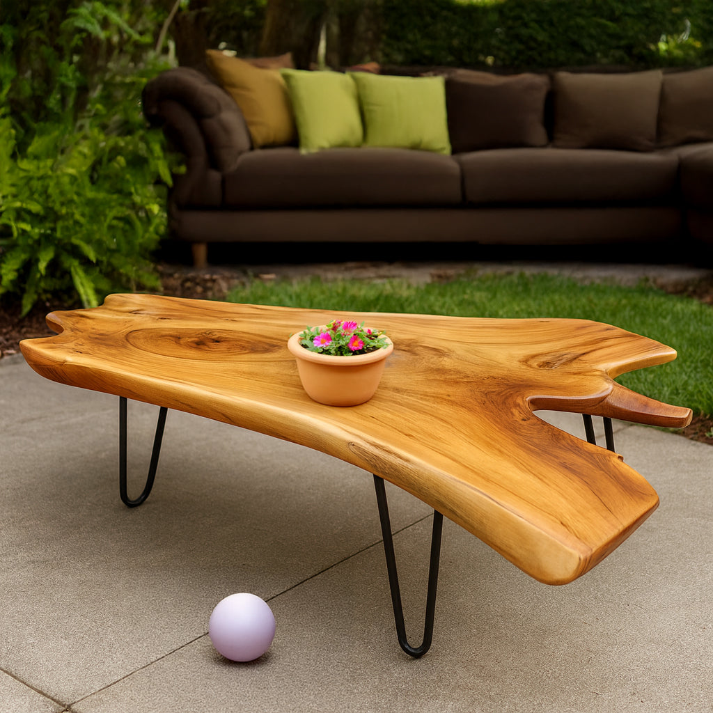 Natural Wood Coffee Table Live Edge Design for Living Room Elegance