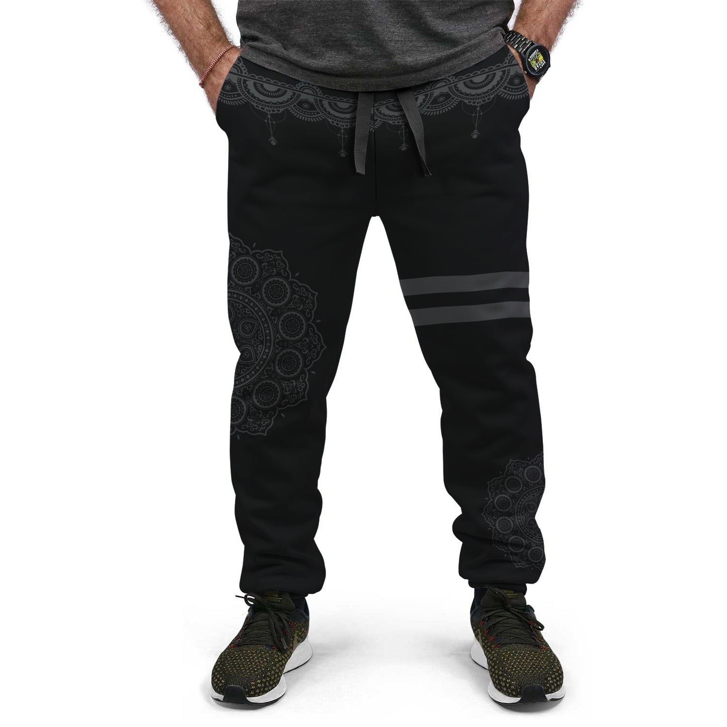 Black Geometry Custom Made Joggers - Perfenq