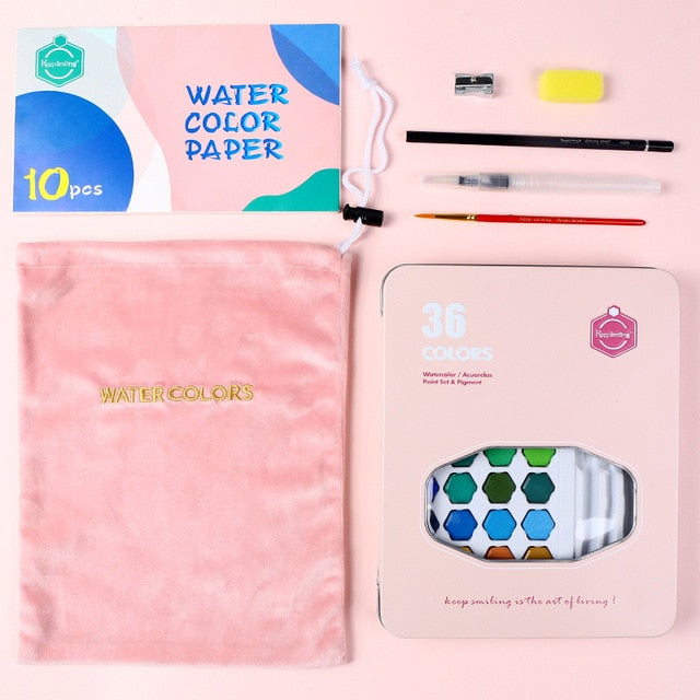 Portable Watercolor Paint Set Shiny & Vibrant Colors for Artists & Beginners