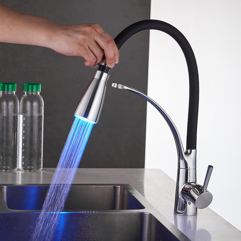 LED Kitchen Faucets with Rubber Design Chrome - Perfenq