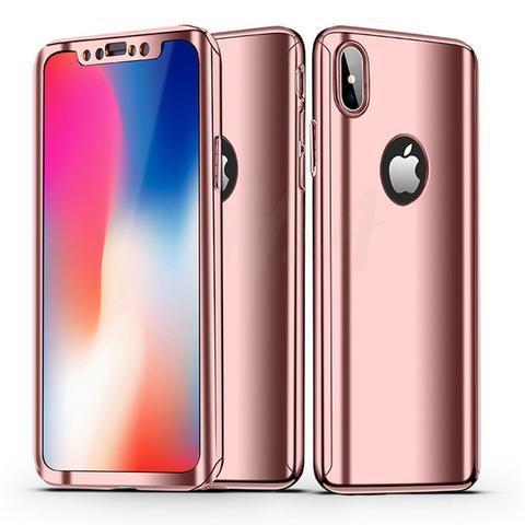 Full 360 Degree Reflective iPhone Case With Tempered Glass - Perfenq